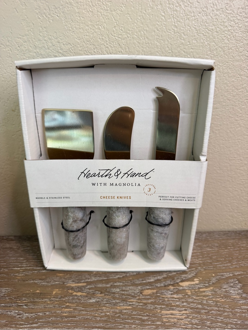 Hearth & Hand Magnolia 3pc Cheese Knives w/ Marble Handles NEW!